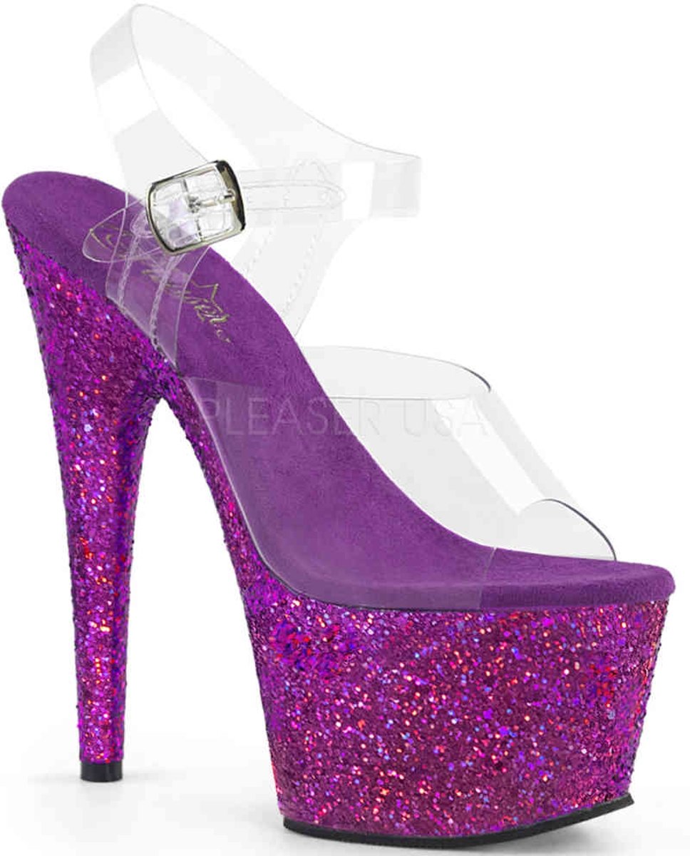 EU 39 = US 9 | ADORE-708LG | 7 Heel, 2 3/4 PF Ankle Strap Sandal W/ Glitter Bottom